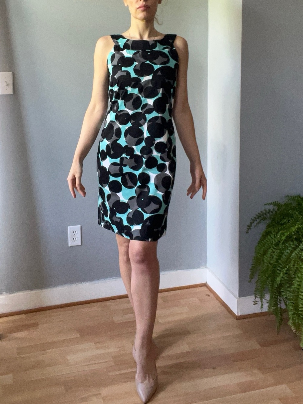 mercer & madison Black and Teal mid century tailored geometric dot Shift Dress